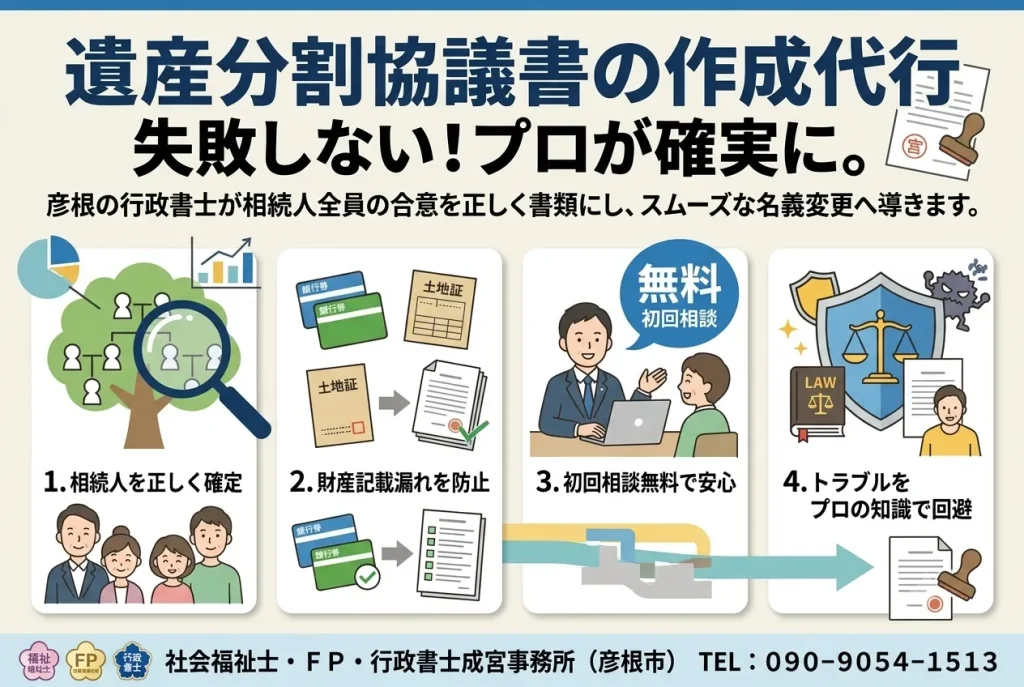 遺産分割協議書の作成代行
失敗しない！プロが確実に