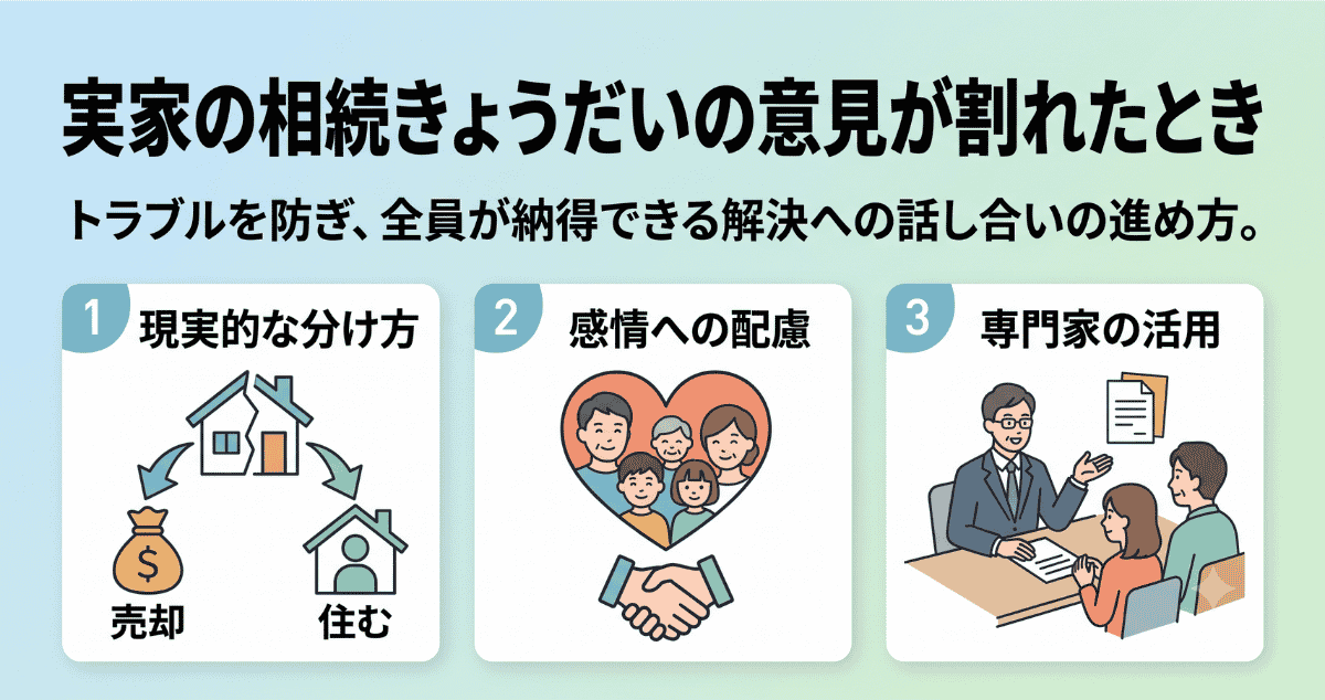 実家の相続きょうだいの意見が割れたとき トラブルを防ぎ、全員が納得できる解決への話し合いの進め方。
