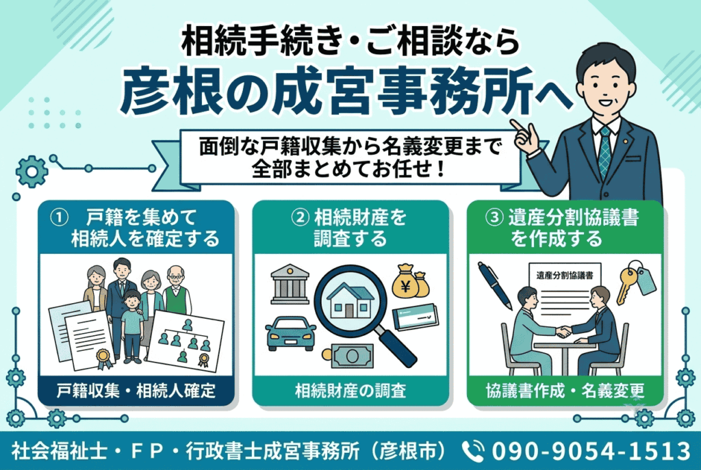 相続手続きのご相談なら彦根の成宮事務所へ