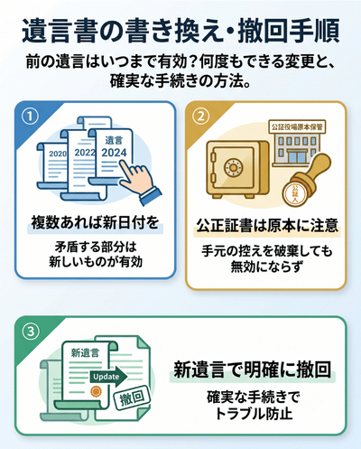 遺言書の書き換え・撤回手順 前の遺言は有効なのか?