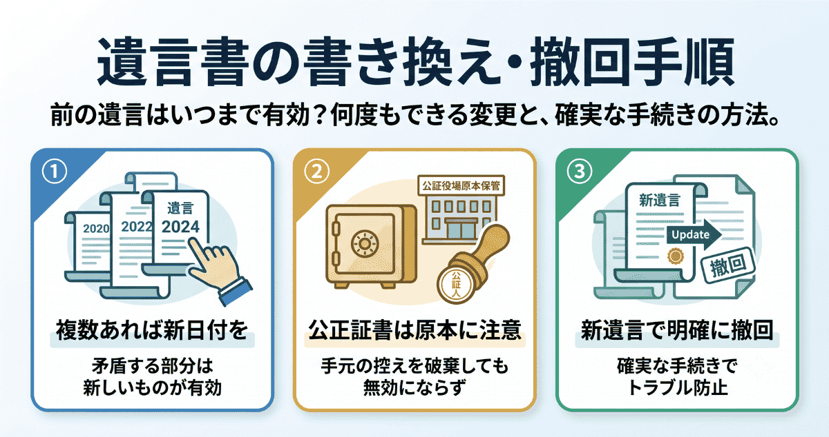 遺言書の書き換え・撤回手順　前の遺言は有効なのか？